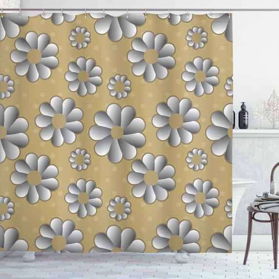 Ambesonne Floral Shower Curtain, Retro Abstract Daisy Pattern, 69"Wx84"L, Camel Dimgray