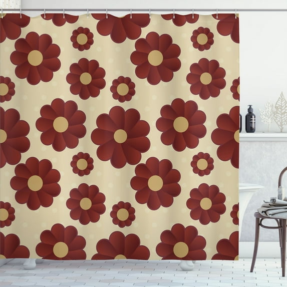 Ambesonne Floral Shower Curtain, Retro Abstract Daisy Pattern, 69"Wx84"L, Pale Camel