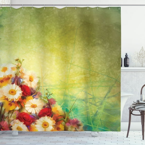 Ambesonne Floral Shower Curtain, Romantic Flower Bouquet, 69"Wx75"L, Yellow White
