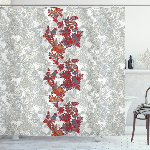 Ambesonne Floral Shower Curtain, Romantic Vİbrant Boho, 69"Wx75"L, Red Black Grey