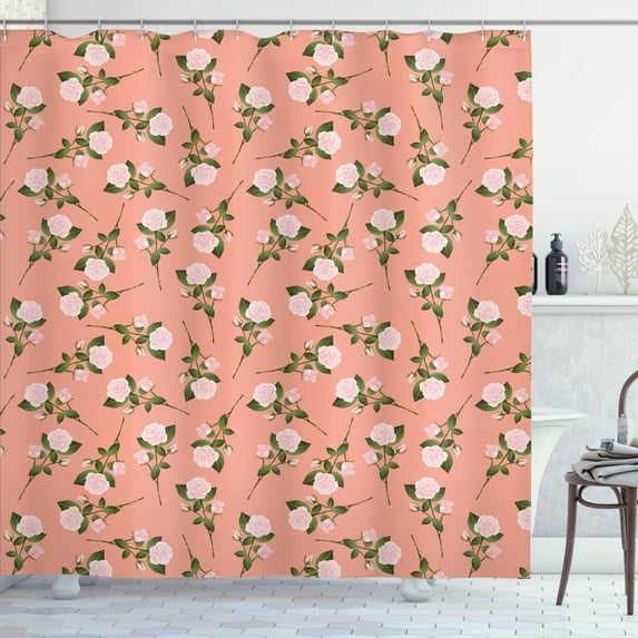 Ambesonne Floral Shower Curtain, Rose Bouquet Flowers Graphic, 69"Wx84"L, Rose Olive Green Peach
