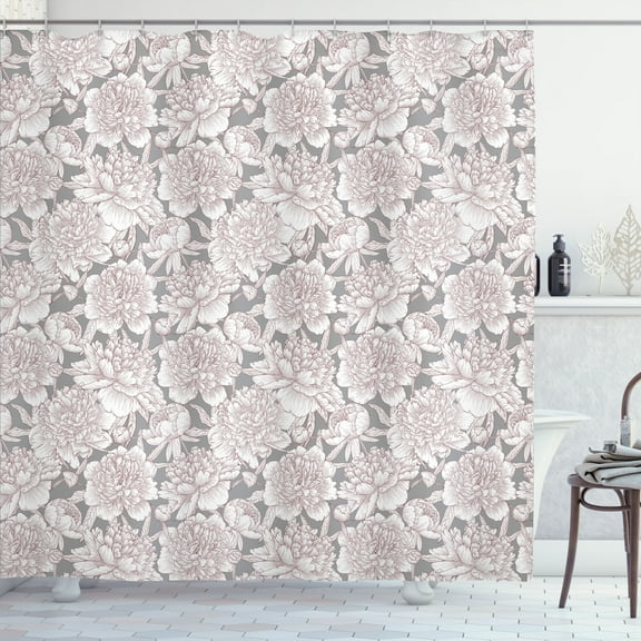 Ambesonne Floral Shower Curtain, Rose Chamomile Peony Print, 69"Wx75"L, Taupe Grey