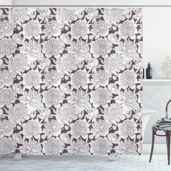 Ambesonne Floral Shower Curtain, Rose Chamomile Peony Print, 69"Wx84"L, Eggplant Pearl