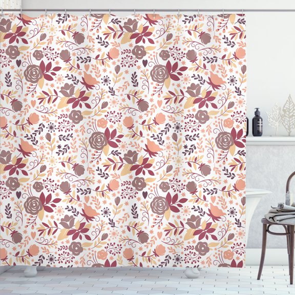 Ambesonne Floral Shower Curtain, Shabby Blooms Nature Print, 69"Wx70"L, Pale Camel