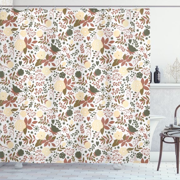 Ambesonne Floral Shower Curtain, Shabby Blooms Nature Print, 69"Wx84"L, Pale Chocolate