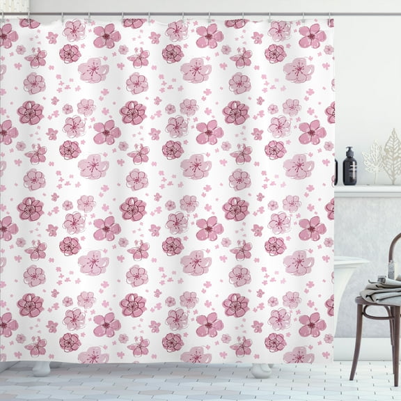 Ambesonne Floral Shower Curtain, Simplistic Vintage Flowers, 69"Wx84"L, Pale Rose White and Blush