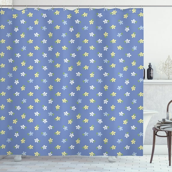 Ambesonne Floral Shower Curtain, Small Spring Daisies, 69"Wx70"L, Pale Yellow Violet Blue