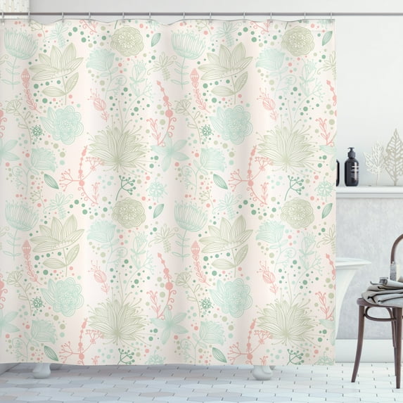 Ambesonne Floral Shower Curtain, Soft Toned Nature Theme, 69"Wx70"L, Pale Green Mint Green