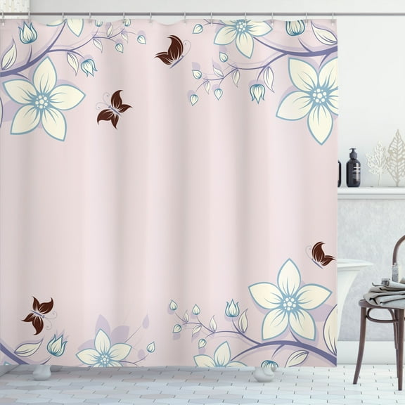 Ambesonne Floral Shower Curtain, Spring Art Branches Abstract, 69"Wx84"L, Pale Mauve