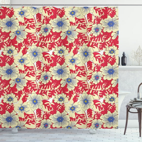 Ambesonne Floral Shower Curtain, Spring Flower and Dyed Leaf, 69"Wx70"L, Pale Yellow Multicolor