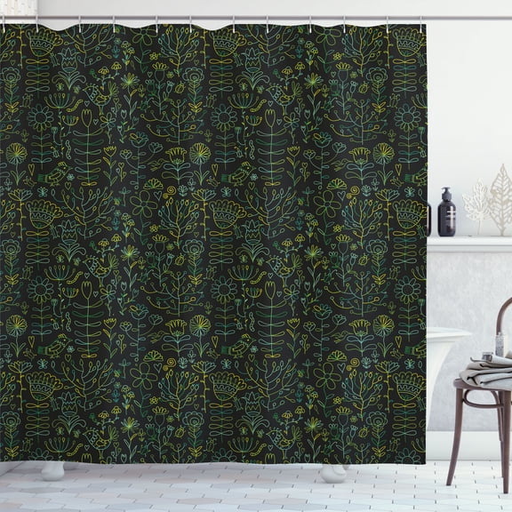 Ambesonne Floral Shower Curtain, Spring Season Blossoms Art, 69"Wx84"L, Black Jade Green