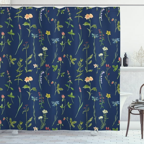 Ambesonne Floral Shower Curtain, Spring Season Botany Artwork, 69"Wx75"L, Night Blue