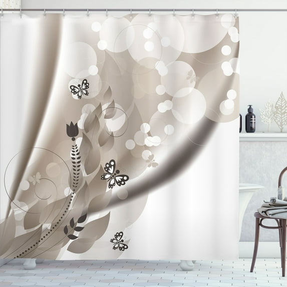 Ambesonne Floral Shower Curtain, Spring Themed Butterfly Leaf, 69"Wx70"L, Taupe Grey