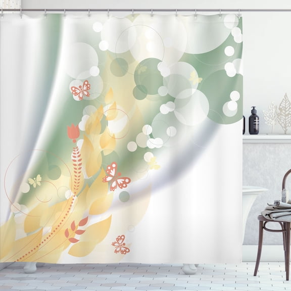 Ambesonne Floral Shower Curtain, Spring Themed Butterfly Leaf, 69"Wx75"L, Peacock Green