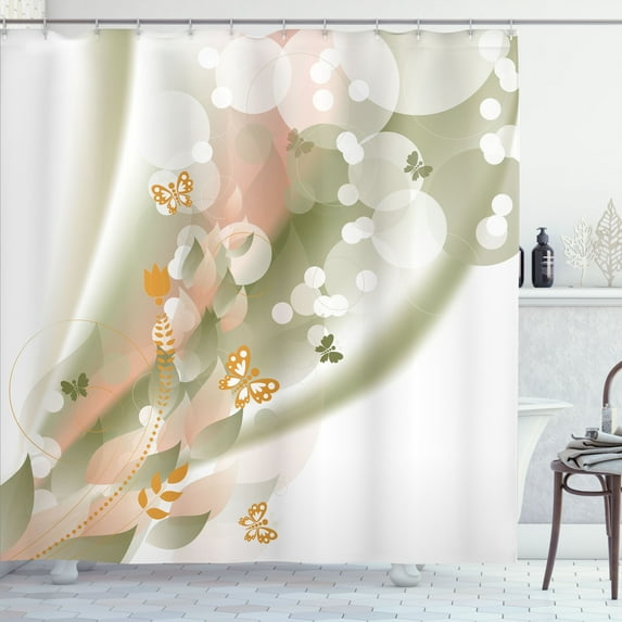 Ambesonne Floral Shower Curtain, Spring Themed Flowers Print, 69"Wx84"L, Pale Almond