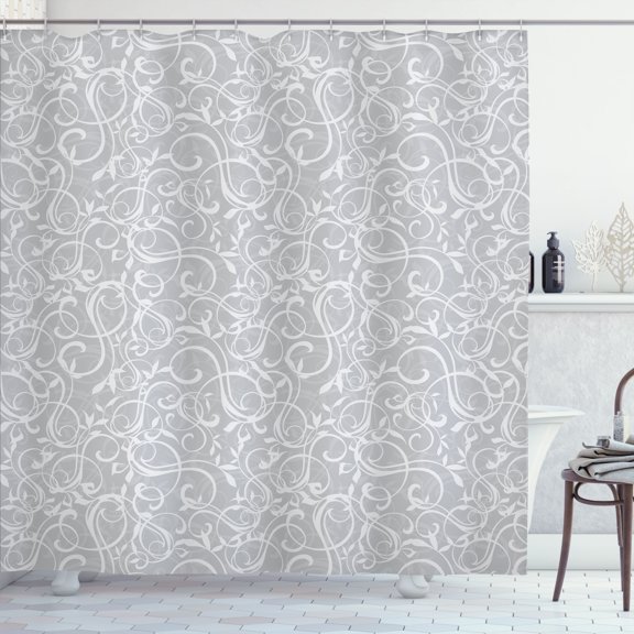 Ambesonne Floral Shower Curtain, Swirly Garden Art Details, 69"Wx70"L, Pale Purpleblue and Pale Grey