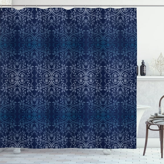 Ambesonne Floral Shower Curtain, Victorian Lace Flowers Print, 69"Wx75"L, Navy Blue