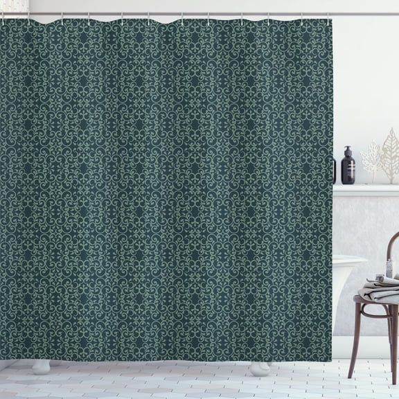Ambesonne Floral Shower Curtain, Victorian Pattern Antique, 69"Wx84"L, Dark Sea