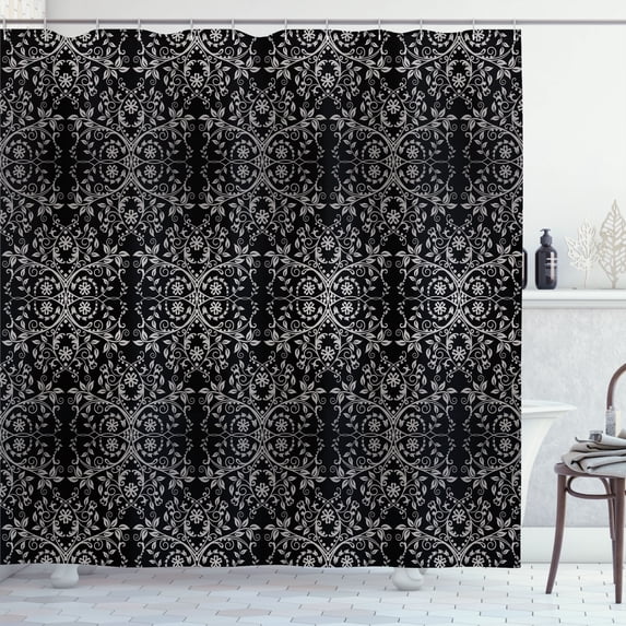Ambesonne Floral Shower Curtain, Victorian Print Lace Flowers, 69"Wx84"L, Black Coconut