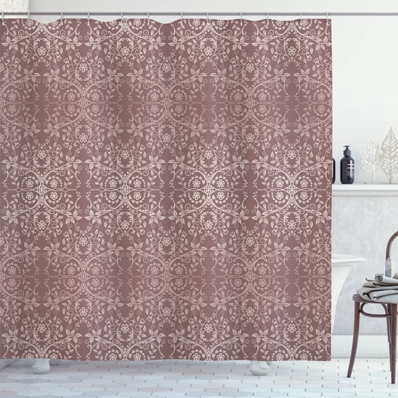 Ambesonne Floral Shower Curtain, Victorian Print Lace Flowers, 69"Wx84"L, Mauve Taupe
