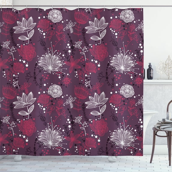 Ambesonne Floral Shower Curtain, Vintage Dotted Back Print, 69"Wx84"L, Eggplant Magenta