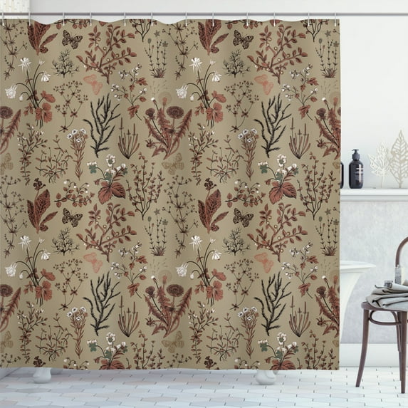Ambesonne Floral Shower Curtain, Vintage Garden Botanical Art, 69"Wx70"L, Dusk Maroon