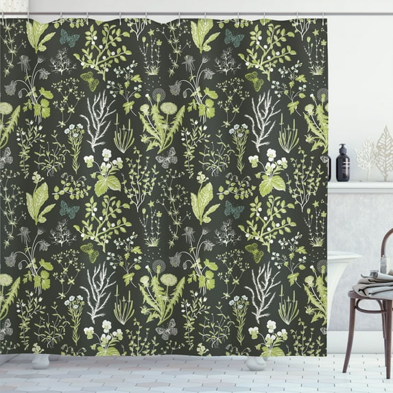 Ambesonne Floral Shower Curtain, Vintage Garden Print Classic, 69"Wx70"L, Army Green
