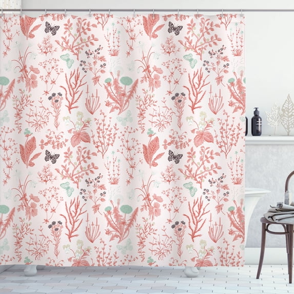 Ambesonne Floral Shower Curtain, Vintage Garden Print Classic, 69"Wx70"L, Blush Ivory