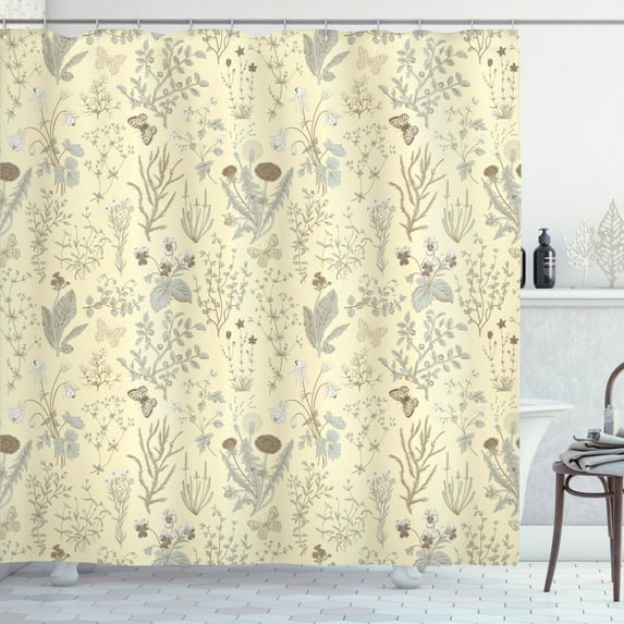 Ambesonne Floral Shower Curtain, Vintage Garden Print Classic, 69"Wx70"L, Cream Ecru