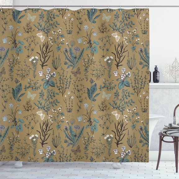 Ambesonne Floral Shower Curtain, Vintage Garden Print Classic, 69"Wx75"L, Camel Cocoa