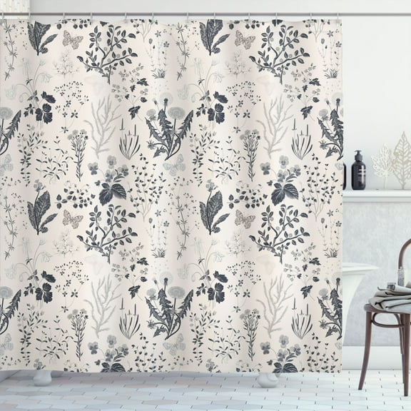 Ambesonne Floral Shower Curtain, Vintage Garden Print Classic, 69"Wx84"L, Dark Grey