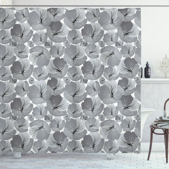 Ambesonne Floral Shower Curtain, Vintage Grey Poppy Flowers, 69"Wx84"L, Grey Pale Grey and Black