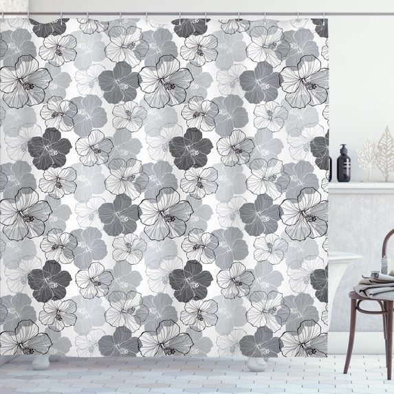 Ambesonne Floral Shower Curtain, Vintage Hibiscus Flowers, 69"Wx75"L, Purpleblue Pale Taupe