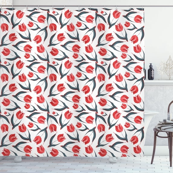 Ambesonne Floral Shower Curtain, Vintage Inspired Tulips Art, 69"Wx75"L, Red Green