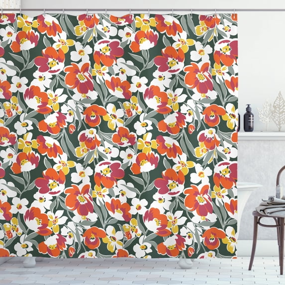 Ambesonne Floral Shower Curtain, Vintage Natural Vibrant, 69"Wx75"L, Multicolor