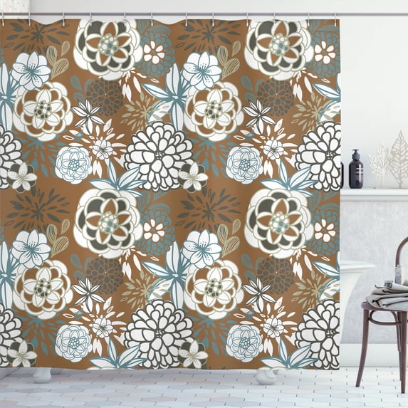 Ambesonne Floral Shower Curtain, Vintage Romantic Flowers Art, 69"Wx70"L, Pale Caramel