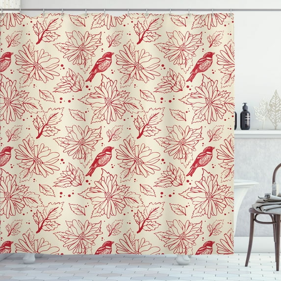 Ambesonne Floral Shower Curtain, Vintage Style Flowers Art, 69"Wx84"L, Eggshell and Vermilion