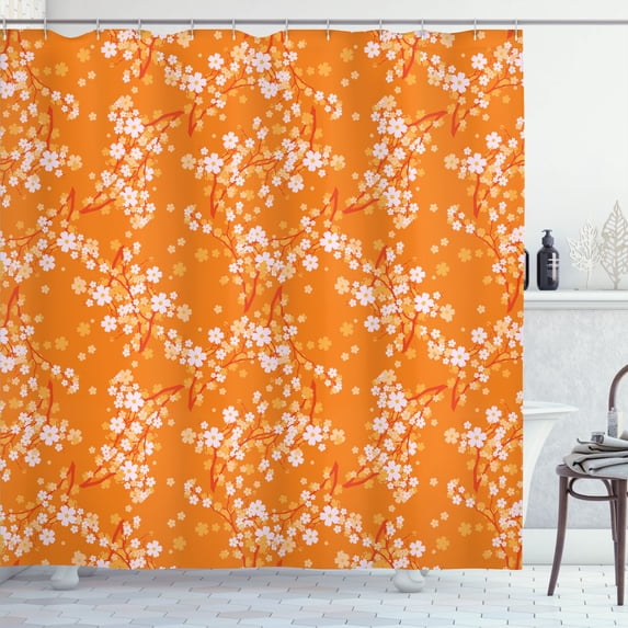 Ambesonne Floral Shower Curtain, Vivid Blooms Spring Tree, 69"Wx70"L, Orange Lilac