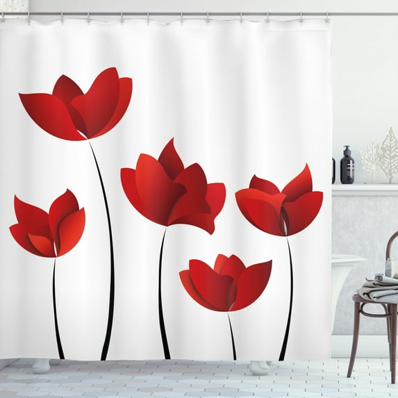Ambesonne Floral Shower Curtain, Vivid Rose Flower Petal, 69"Wx70"L, Vermilion and White