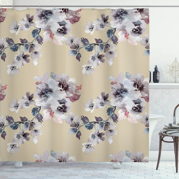 Ambesonne Floral Shower Curtain, Watercolor Shabby Ornaments, 69"Wx70"L, Beige Coconut