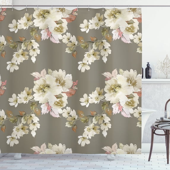 Ambesonne Floral Shower Curtain, Watercolor Shabby Ornaments, 69"Wx70"L, Taupe Grey