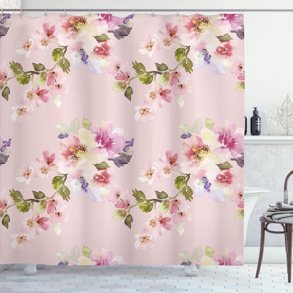 Ambesonne Floral Shower Curtain, Watercolor Shabby Ornaments, 69"Wx84"L, Pale Salmon