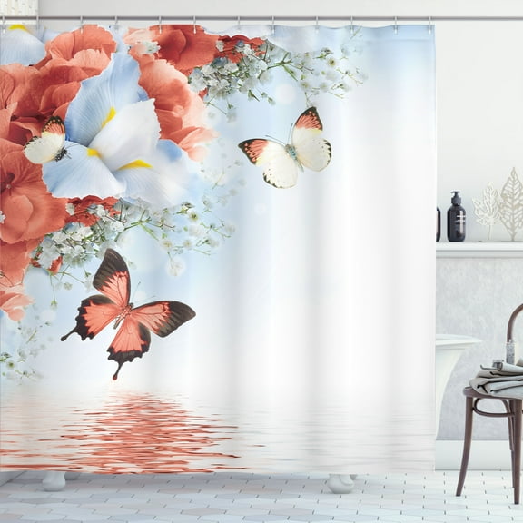 Ambesonne Floral Shower Curtain, Wild Flowers and Butterflies, 69"Wx75"L, Dark Peach