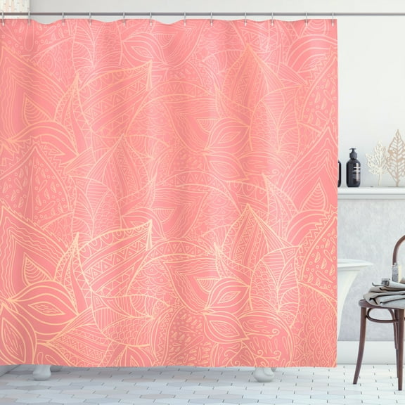 Ambesonne Floral Shower Curtain, Wild Nature Leaf, 69"Wx70"L, Peach Coral