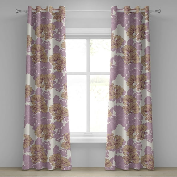 Ambesonne Floral Silhouettes Grommet Curtain, Bicolored Blooms, 50"x84", Mauve Pastel Yellow