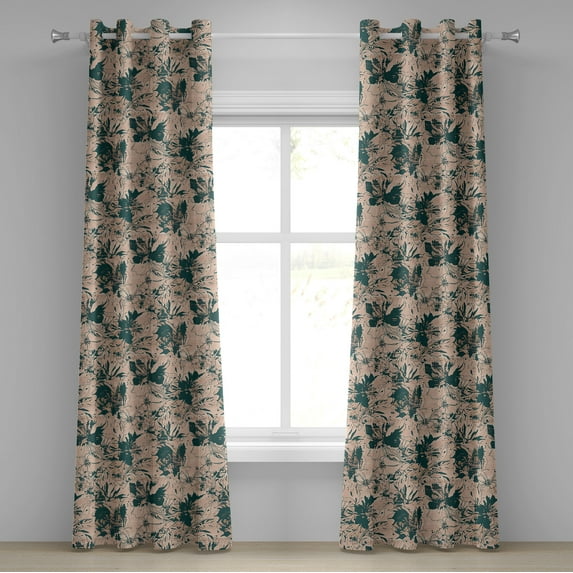 Ambesonne Floral Silhouettes Grommet Curtain, Forest Flowers, 50"x96", Hunter Green Pale Salmon