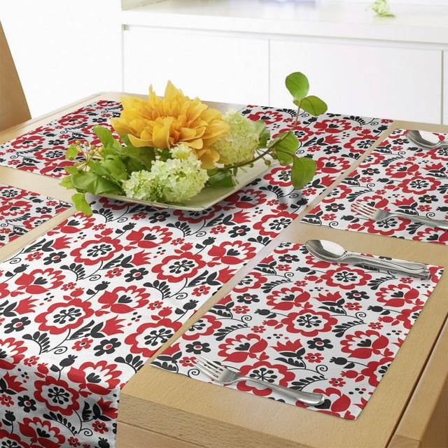 Ambesonne Floral Table Runner & Placemats, European Polish Flower Art