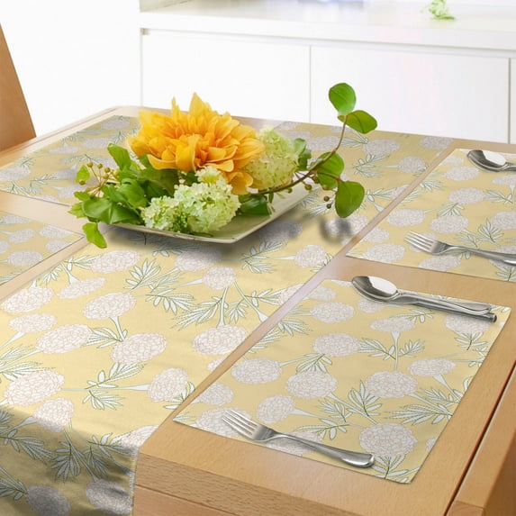 Ambesonne Floral Table Runner & Placemats, Outline Clove Flowers, Placemat 4 pcs + Runner 16"x72", Beige Peach and Khaki