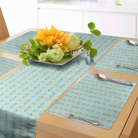 Ambesonne Floral Table Runner & Placemats, Scandinavian Style Abstract, Placemat 4 pcs + Runner 14"x90", Pale Blue Yellow