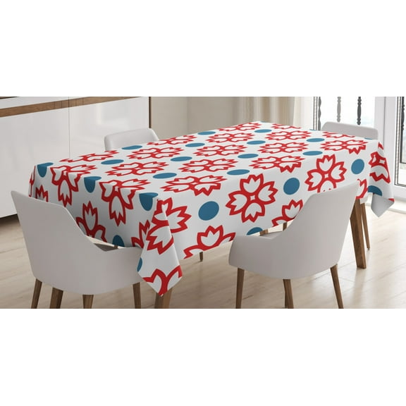 Ambesonne Floral Tablecloth Rectangular Table Cover, Abstract European Nature, 60"x90", Slate Blue Red White